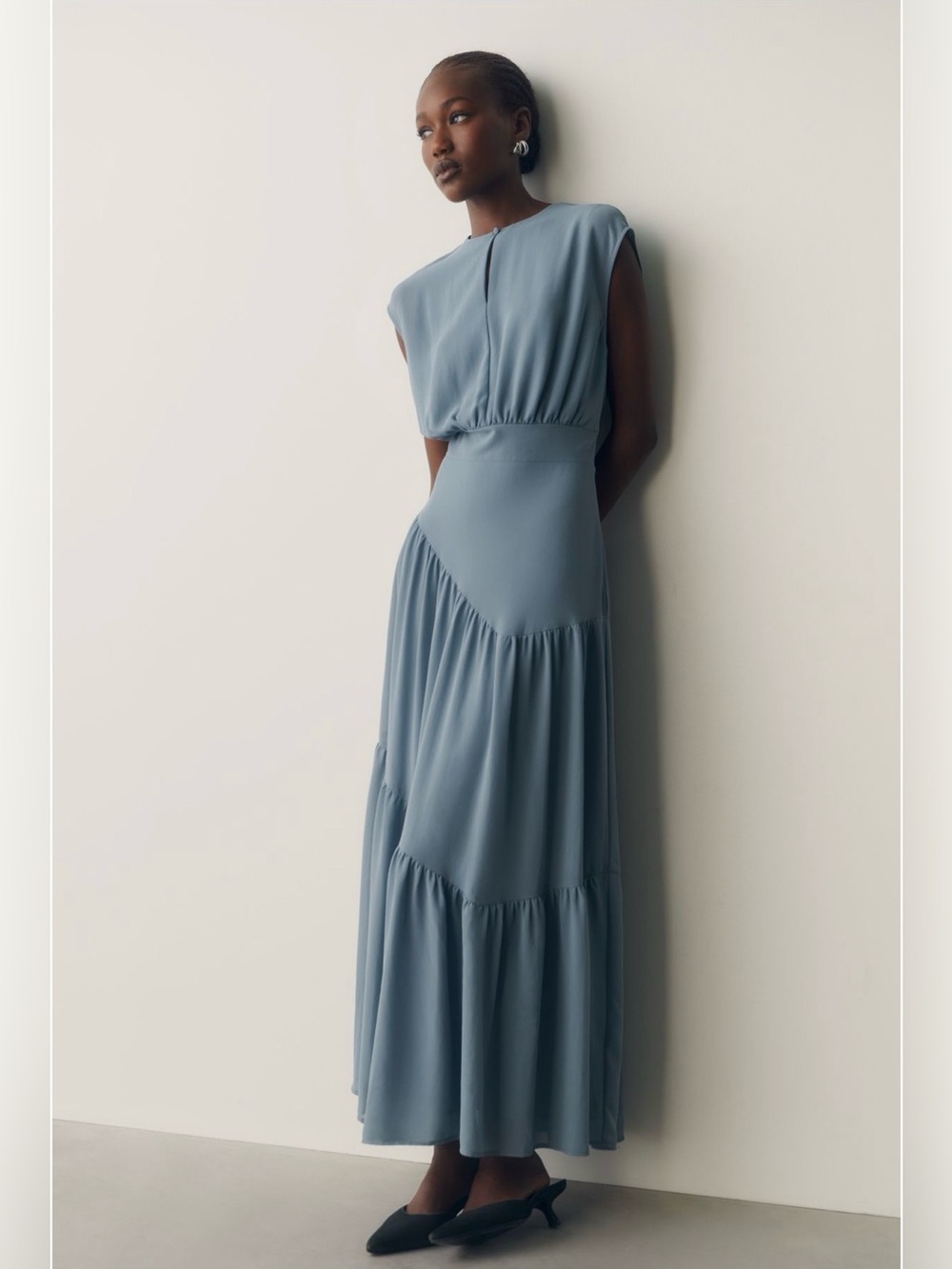 NWT Anthropologie Waisted Cap Sleeve MIDI Dress - Elegant Tiered Silhouette SM